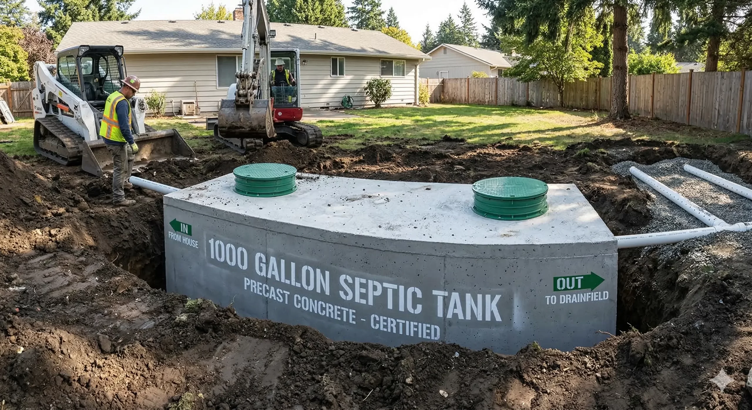 1000 gallon septic tank diagram showing sludge, clear zone, and pumping process