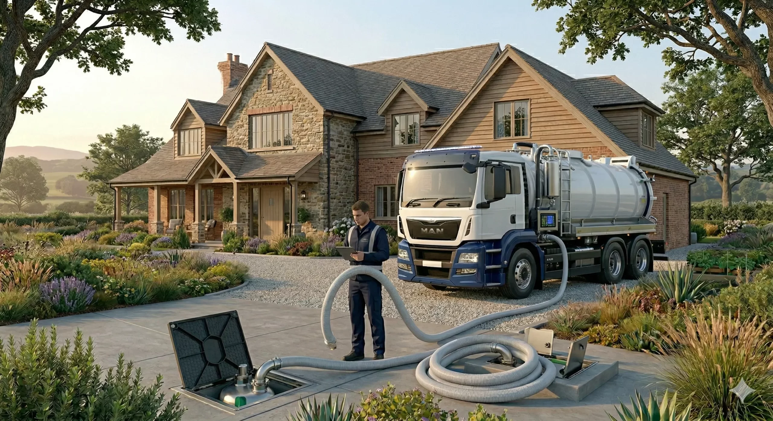 Septic tank pumping service truck in Indiana