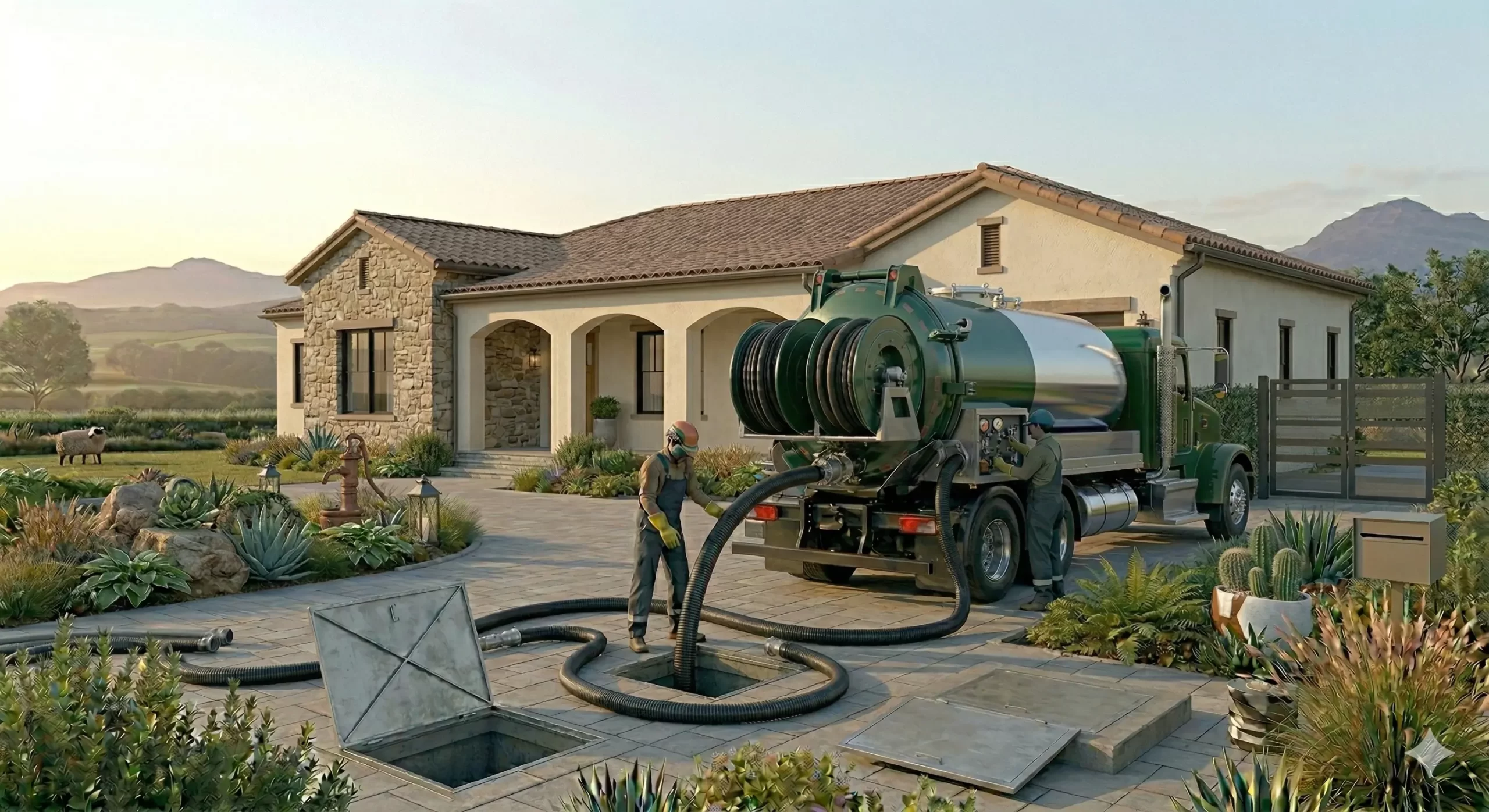 Technician performing septic system inspection