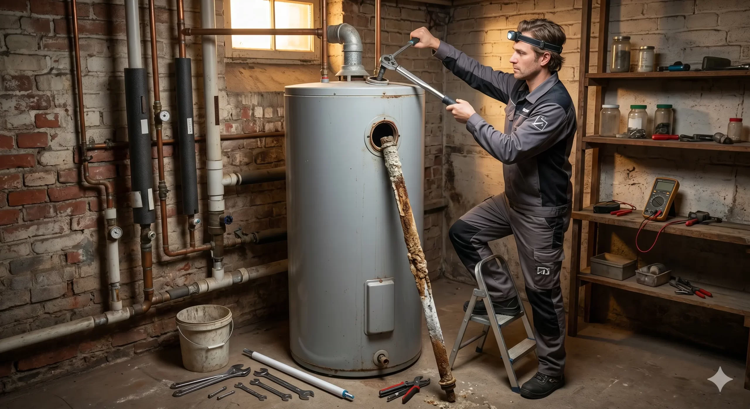 Replacing a scaled electric heating element in an Arkansas home.