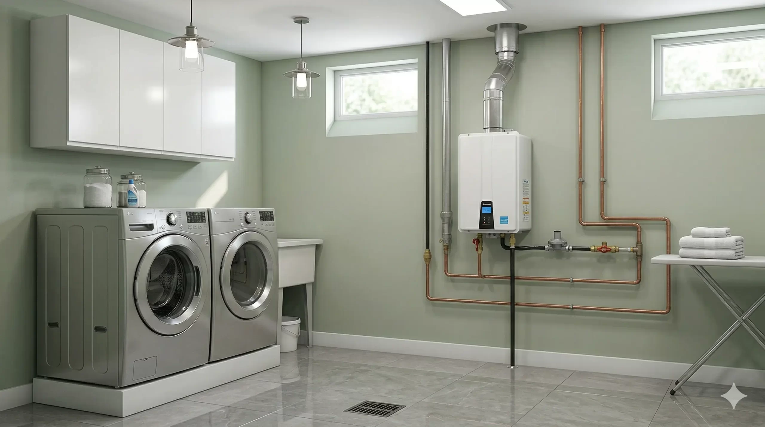 Plumber inspecting soot build-up on a gas water heater draft hood vent.